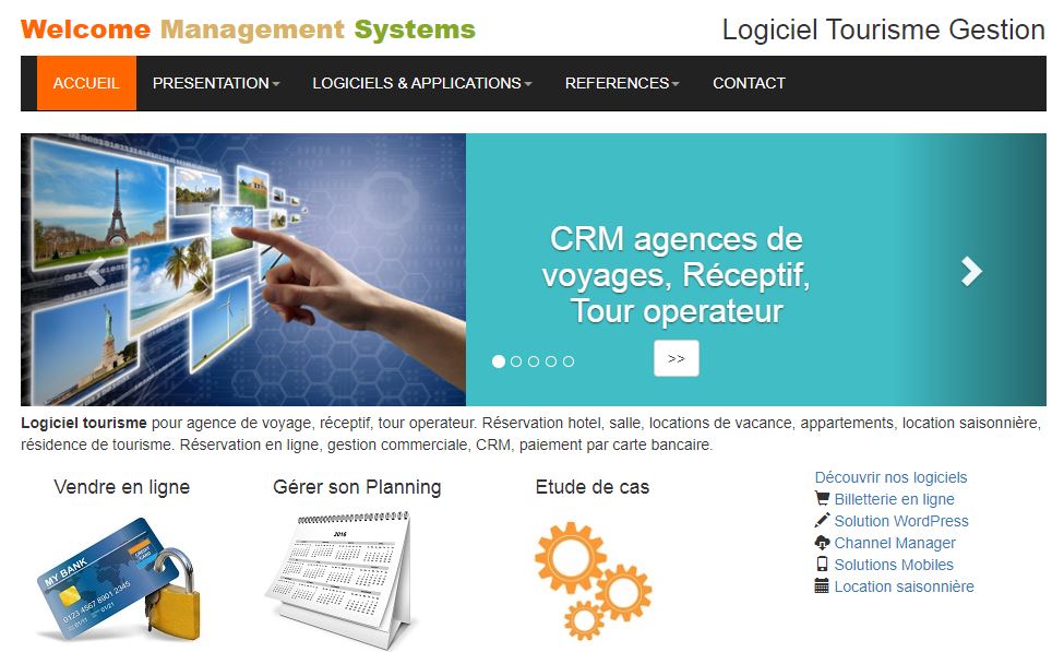 Interface d'un site web avec des images et des options de services.