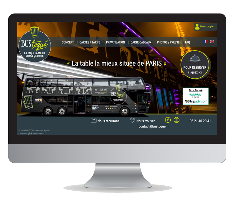 Écran d'ordinateur affichant un site de transport en bus.