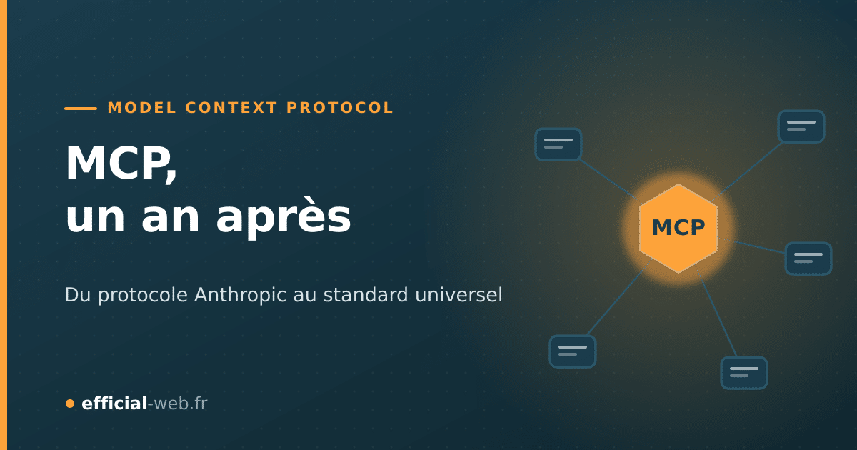 Illustration : hub central MCP connecté à plusieurs outils — article Efficial Web sur le Model Context Protocol